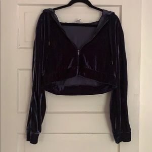 Forever 21 Navy Cropped Velvet Hoodie | L